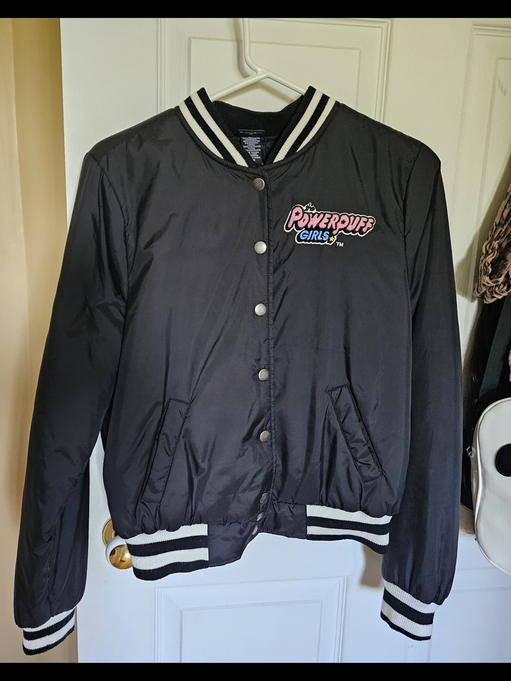 Cartoon Network Powerpuff Girls Black Bomber Jacket with White Trim